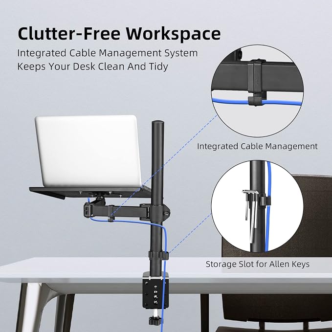 suptek Single Laptop Notebook Desk Mount with Tray for 13-27 inch Computer Screen, Fully Adjustable Laptop Desk Arm for Notebook up to 17’’, Weight up to 15.6 lbs - Image 6