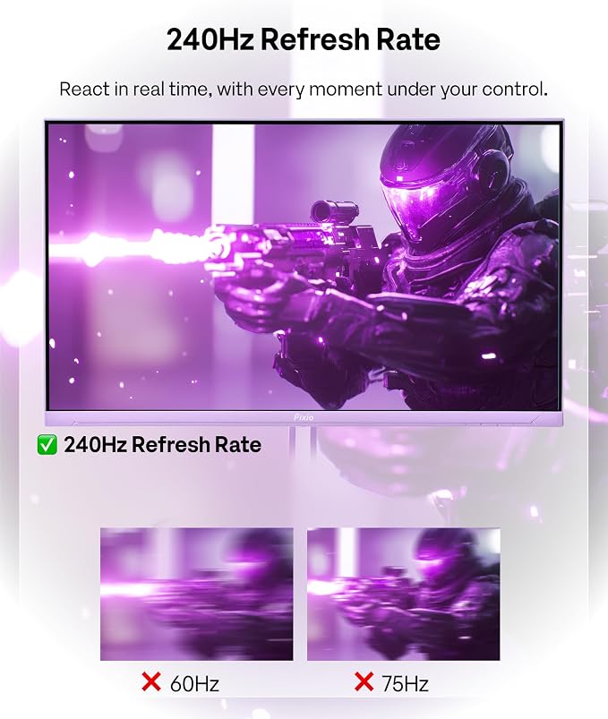 Pixio PX249 Wave Purple 24 inch 240Hz Refresh Rate FHD 1080p Resolution Fast IPS Panel 1ms GTG Response Time Built-in Speakers Gaming Monitor with Adaptive Sync - Image 3
