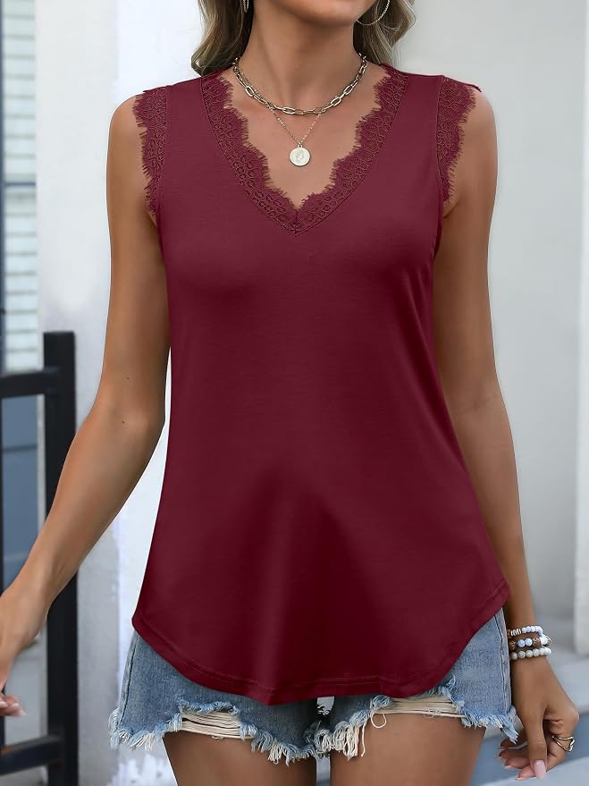 ANRABESS Womens Lace Trim Tank Tops V Neck Sleeveless Shirts 2026 Summer Casual Trendy Dressy Cami Top - Image 4