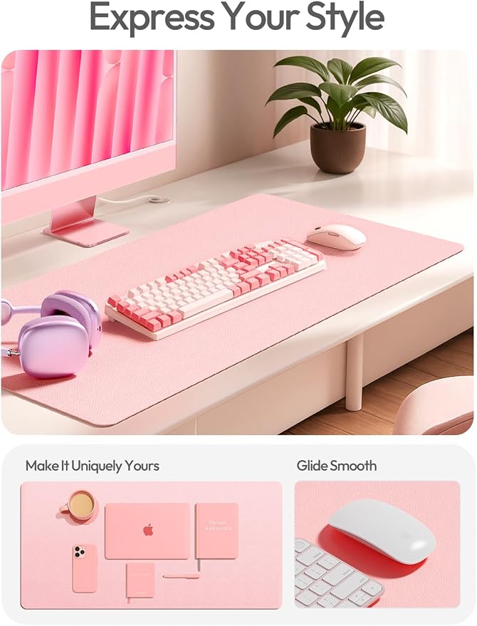 YSAGi Leather Desk Protector, Office Mat, Large Mouse Mat, Non-Slip PU Leather Blotter, Laptop Pad, Waterproof Writing Pad for Office and Home (Light Pink, 47.2" x 23.6") - Image 2