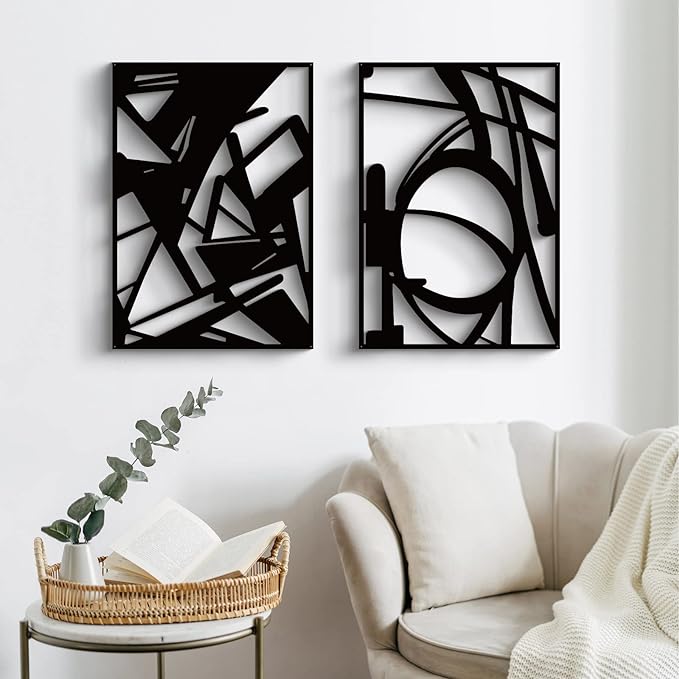 Glamativity Large 4 Pack Black Abstract Metal Wall Art, Minimalist Décor Single Line Art Wall Décor, 3D Textured Metal Wall Sculptures, for Living Room Bedroom Bathroom Study Room (Black, L Size 22.5 - Image 3