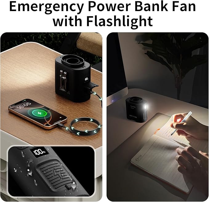 Socool 14500mAh Portable Waist Fan Clip on Belt 360 Rotation Wearable Rechargeable Personal Shirt Fan, 67H Cooling 5-Speed Battery Operated with Light, Neck Fan Hands-Free for Outdoor Jobsite Camping - Image 6