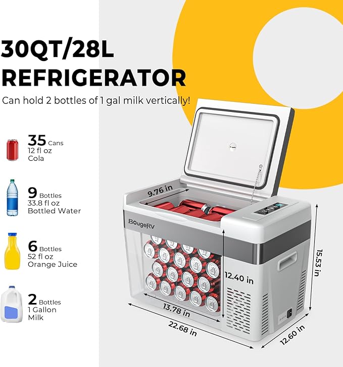 BougeRV 12 Volt Refrigerator With Cover 12V Car Fridge 30 Quart Portable Freezer Compressor Cooler Compressor Freezer, 12/24V DC 110~240V AC, -8℉~50℉ for Truck RV SUV - Image 4