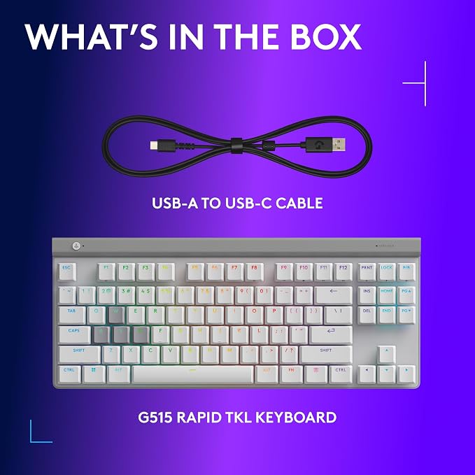 Logitech G515 TKL Rapid Wired Gaming Keyboard (Hall-Effect) - White | Fully customizable PC gaming, analog low-profile switches, ultra-slim design, for USB-A port - Image 9