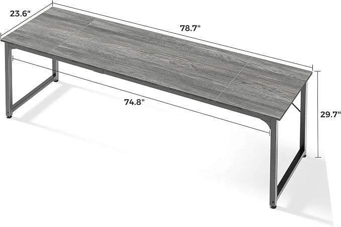Huuger Computer Desk, 80 Inch Office Desk, Gaming Desk with Storage, Writing Desk Work Desk for Home Office, Study, Long Simple Desk, Large Legroom, Metal Frame, Grey - Image 3