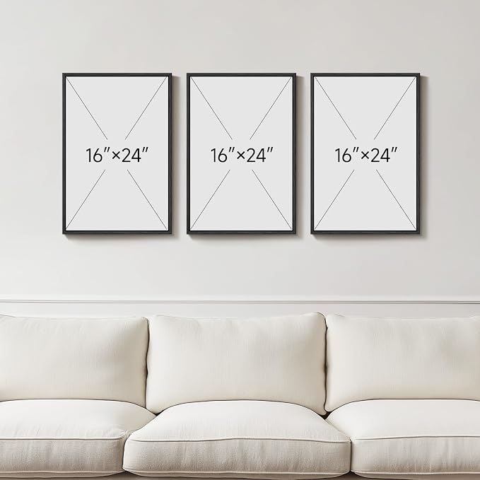 Framed Blue and Grey Abstract Wall Art, 3 Piece Modern Canvas Prints Paintings Artwork for Walls, Minimalist Abstract Block Pictures for Living Room Dining Room Lounge Bedroom Wall Decor 16x24 In - Image 3