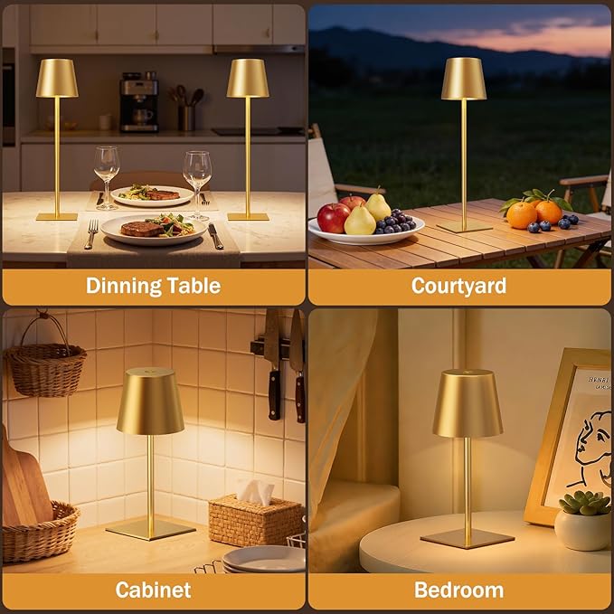 Kakanuo Gold Cordless Rechargeable Table Lamp, 4 Pack Portable Desk Lamp with 5000mAh Battery, Touch Control Stepless Dimming, Wireless Night Light for Dining, Outdoor Camping, Coffee Shop - Image 5