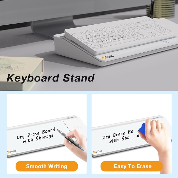 SELEAD Desktop Glass Whiteboard with Wireless Charger Station, Dry Erase Board Computer Pad Keyboard Stand with Organizer Drawer for Home, School, Office Desk Accessories, White - Image 5