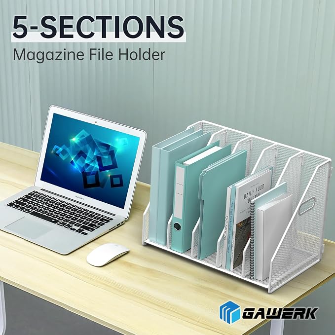 MINDEPOT Desk File Organizer Folder Holder with 5 Vertical for Office White - Image 3