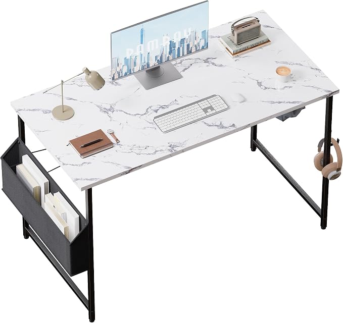 Pamray 47 Inch Computer Desk for Small Spaces with Storage Bag, Home Office Work Desk with Headphone Hook, Small Office Desk Study Writing Table by PAMRAY