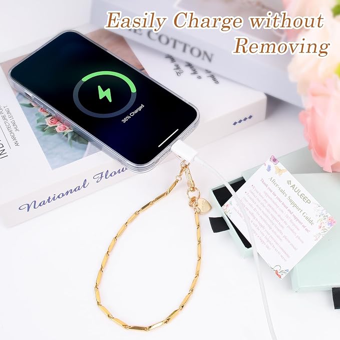 AULEEP Phone Chain Wristlet Gold Phone Charm Wrist Strap,Universal Metal Phone Wristlet with Clear Tether Tab,Anti Theft Phone Strap for Shopping Traveling Party - Image 7