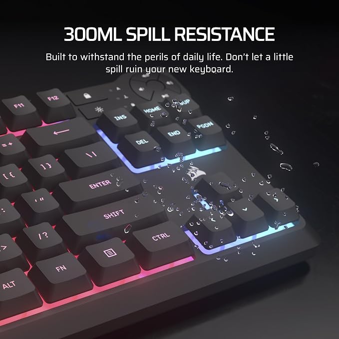 Corsair K55 CORE TKL RGB Gaming Keyboard – Tenkeyless, 8-Zone RGB, Quiet Membrane Keys, Spill Resistant, Media Keys, 1000Hz Polling – NA Layout – Black - Image 4