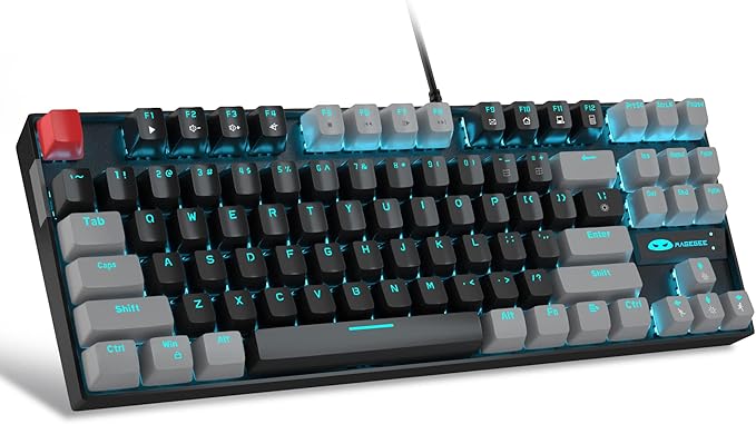 MageGee 75% Mechanical Gaming Keyboard, Red Switch, LED Blue Backlit, 87 Keys Compact TKL Wired Computer Keyboards for Windows Laptop PC Gamer - Black/Grey by MageGee