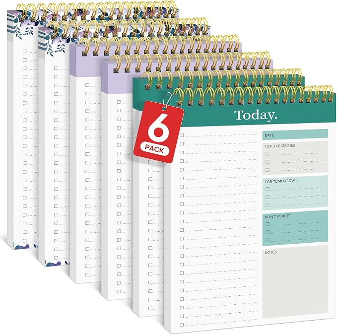 Taja To Do List Notepad, Undated Daily Planner for Work and Goal Setting | Multi, 52 Sheets, 9.8" x 6.5" , for Office, Home and school, Daily Task Planning, Notes and Everyday Organization, 6Pack by Taja