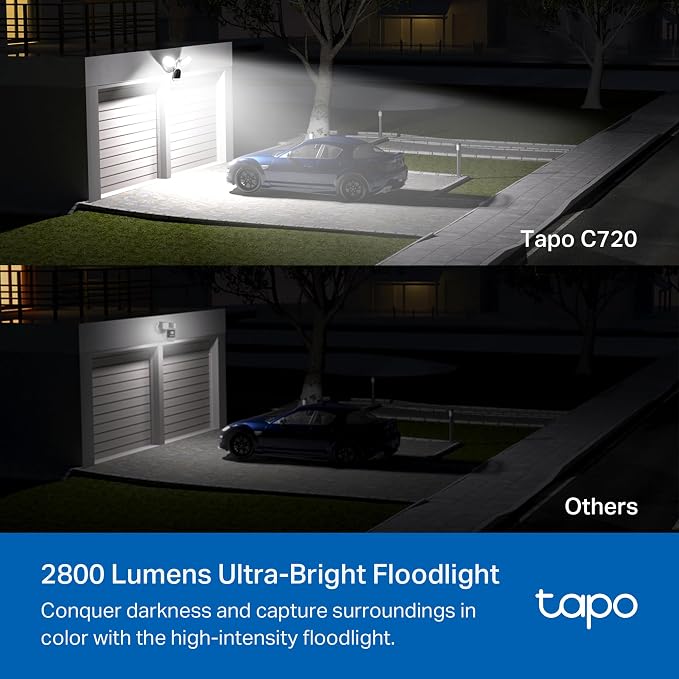 Tapo 2K+ Outdoor Wired Floodlight Security Camera - 2800 Lm Dimmable, Motion Activated, Person & Vehicle Detection, 24/7 Recording, Subscription-Free Local Storage or Optional Cloud, C720 - Image 3