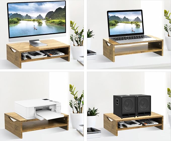 Zimilar Monitor Stand Riser, 2 Tiers Laptop Computer Monitor Riser for PC Screen, iMac, Desktop Wooden Screen Monitor Stand Riser with Storage Organizer for Home Office - Image 4