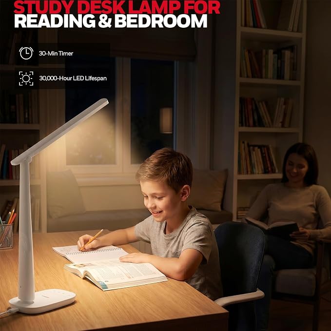 Honeywell LED Desk Lamp for Home Office, Eye-Caring Dimmable Reading Light with 4 Color Modes, Touch Control, USB-A & USB-C Charging Ports, Adjustable Head, Timer for Bedroom & Small Desks - Image 7