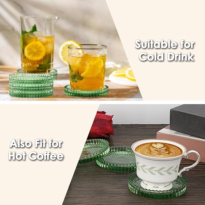 Modern Clear Coaster Set of 5- Glass Coasters for Drinks Crystal Coasters Round Cup Coaster Coffee Table Decor for Office, Kitchen, Bar, Dining Room, Living Room, Patio(Clear Green) - Image 5