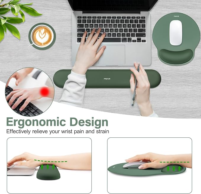 MOSISO Wrist Rest Support for Mouse Pad&Keyboard Set, Midnight Green | Circle Curved Ergonomic Mousepad Non-Slip Base Home/Office Pain Relief&Easy Typing Pad with Soft Cloth&Silicone Lining - Image 3