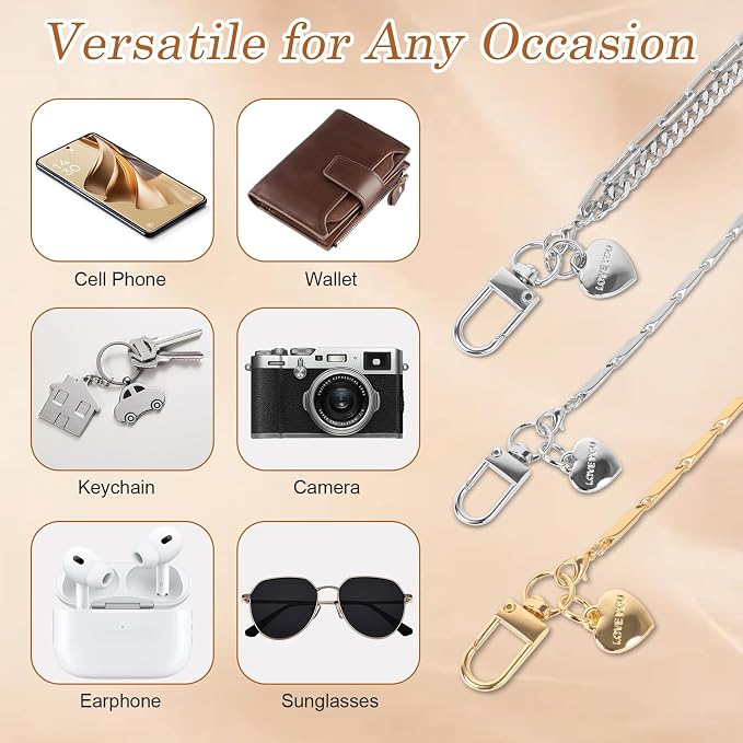 AULEEP Phone Chain Wristlet,Metal Hand Wrist Strap Lanyard,Phone Charm with Clear Tether Tab,Anti Theft Cellphone Strap Silver Bracelet Strap for Traveling Hiking Shopping - Image 5