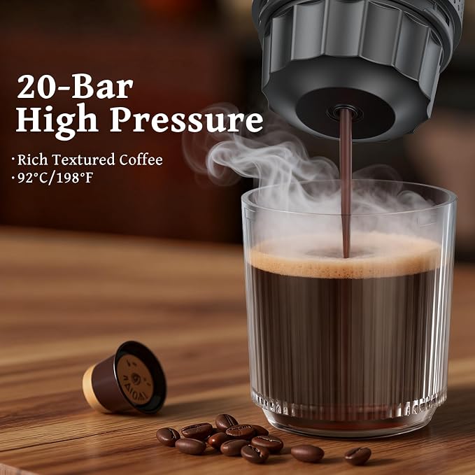 Portable Coffee Maker Espresso Machine, Travel Espresso Maker, Cafetera Portatil Expreso with Small Tea Cup, Compatible with Ground Coffee & NS Capsule for RV,Car, Hiking, Camping Office - Image 3