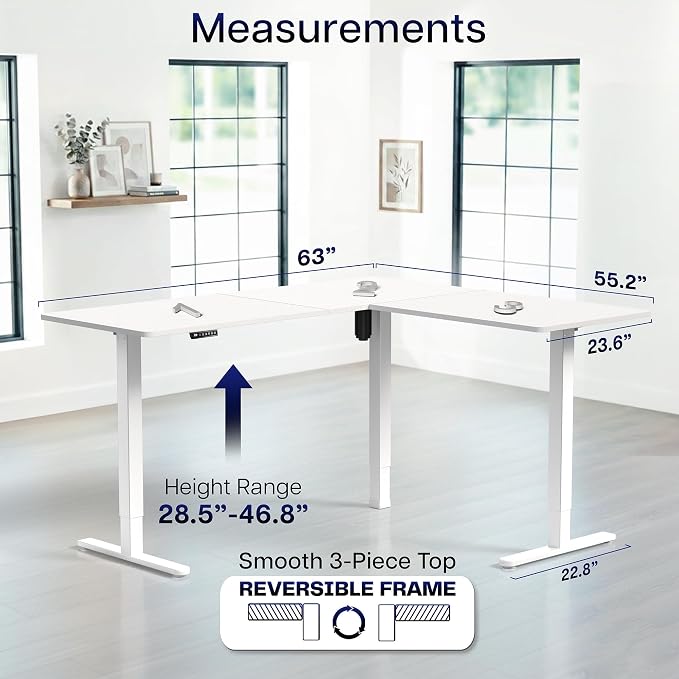 VIVO White 63 x 55 in Corner Standing Desk, DESK-E3CTW | Electric, Reversible L-Shaped Table, Sit Stand, Height Adjustable, Memory Controller, Office Furniture Sets, White Frame - Image 5