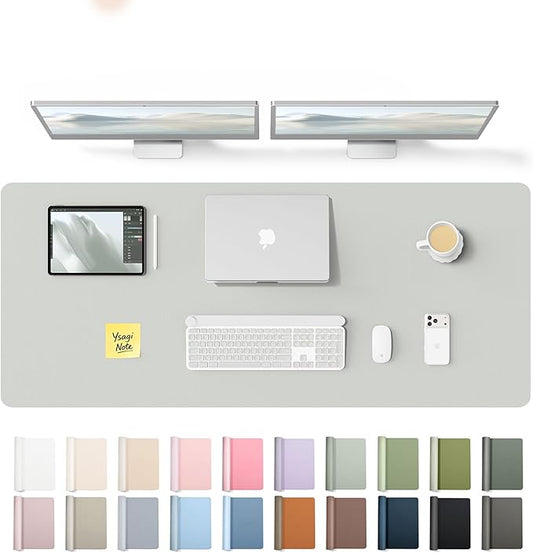 YSAGi Leather Desk Pad Protector, Office Desk Mat, Large Mouse Pad, Non-Slip PU Leather Desk Blotter, Laptop Desk Pad, Waterproof Desk Writing Pad for Office and Home (Light Grey,55" x 17.2") by YSAGi