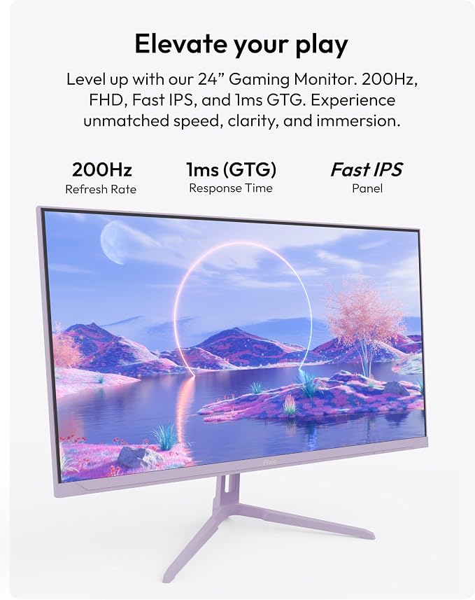 Pixio PX248 Wave Purple 24 inch 200Hz Refresh Rate FHD 1080p Resolution Fast IPS Panel 1ms GTG Response Time Built-in Speakers Gaming Monitor with Adaptive Sync - Image 2