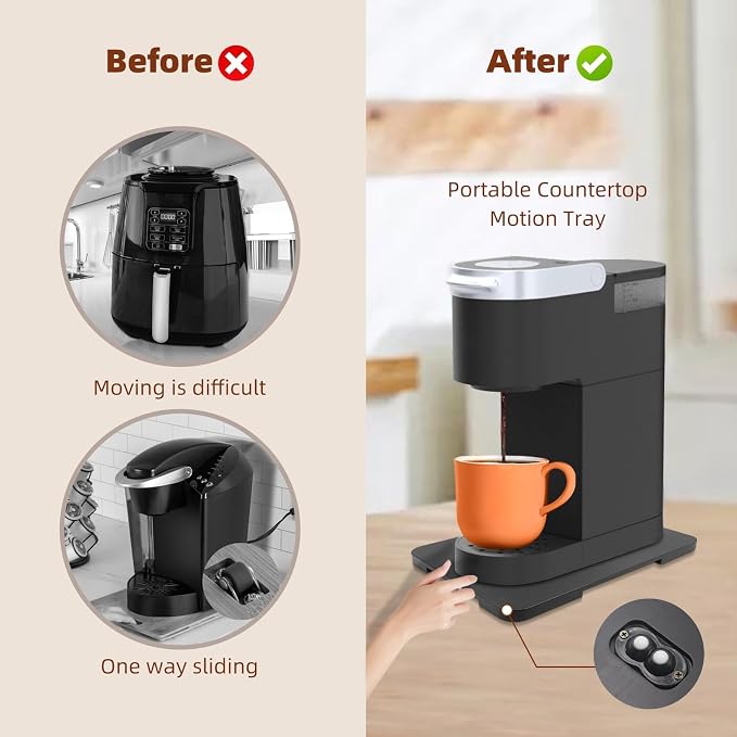 360° Rolling Tray Bamboo Appliance Slider for Kitchen Appliances | Sliding Tray for Coffee Maker Appliances Mat Easily from Under The Cabinet Black (13.9"×9.4") - Image 3