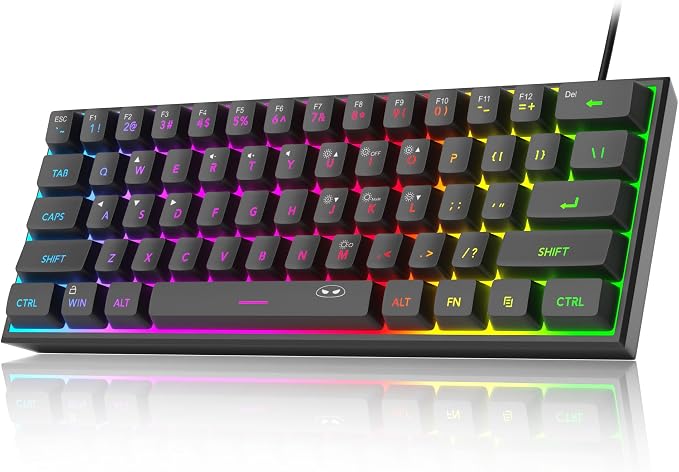 MageGee Mini 60% Gaming Keyboard, RGB Backlit 61 Key Ultra-Compact Keyboard, TS91 Ergonomic Waterproof Mechanical Feeling Office Computer Keyboards for PC, MAC, PS4, Xbox ONE Gamer(Black) by MageGee