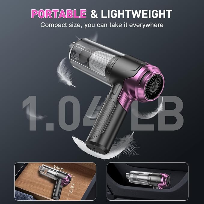 KMM Handheld Car Vacuum Cleaner, 10000PA Vacuum Cleaner & Air Duster, 120W High Power Vacuum Portable Cordless, Hand Held Vacuum Rechargeable with Multi-Nozzles & LED Light for Home, Car, Office - Image 6