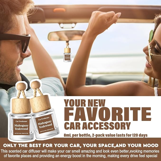 HoogaLife Car Air Freshener Diffuser 2 Pack Hanging Mahogany Teakwood Car Air Freshener for Women 45+ Days Long Lasting Fragrance Made in USA - Image 4