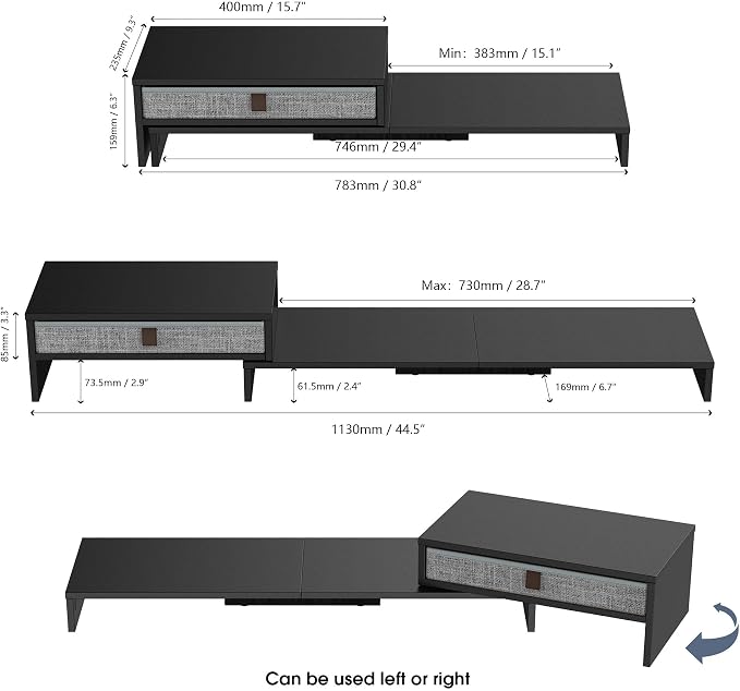 Fenge Computer Monitor Riser Stand with Drawer for 2 or 3 Monitors ,Adjustable Length and Angle Desktop Laptop Stand,Office Organizer,Printer,Black - Image 5
