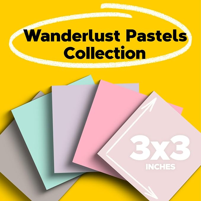 Post-it 100% Recycled Super Sticky Notes, 3 x 3 in, Pastels, 5 Pads | School Supplies and Office Products, 2X the Sticking Power - Image 2