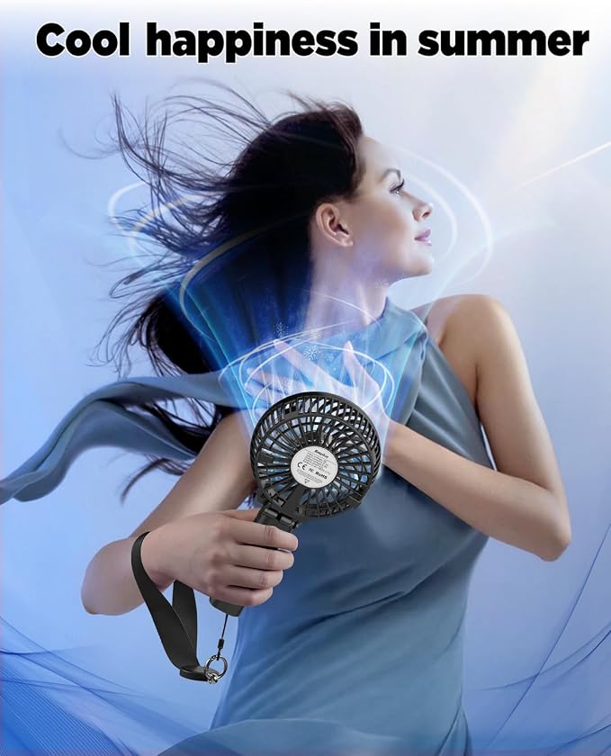EasyAcc Handheld Fan Portable Rechargeable, Ultra Quiet &180° Foldable & Up 10 Hours & 3 Speeds Powered Personal Battery Foldable Adjustable Fan Home Travel Outdoor Office Black - Image 6