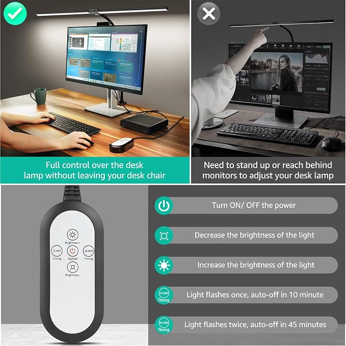 ShineTech LED Desk Lamp for Home Office, 4000K Neutral White Double Head Architect Task Lamps with Clamp, Dimmable Adjustable Flexible,Black - Image 7
