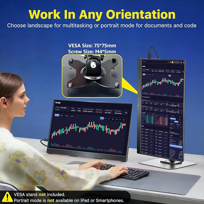 VisionOwl Portable Monitor for Laptop, IPS USB-C HDMI Travel Second Monitor for MacBook Pro Air, PC, PS5, Xbox, Portable Second Screen, Built-in Kickstand, Speakers, VESA Mountable, 17.3 Inch - Image 7