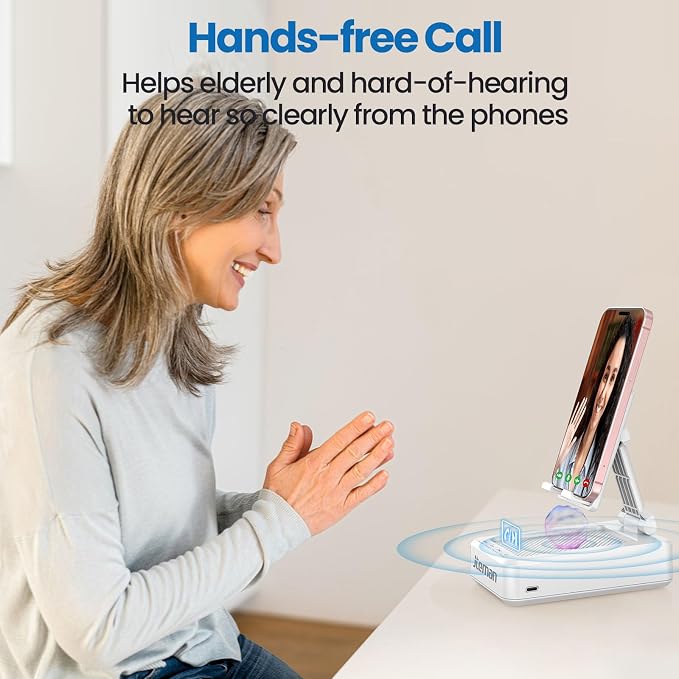 JTEMAN Portable Phone Stand with Speaker Bluetooth Wireless,Gifts for Men Women,Birthday for Women,Kitchen Gadgets for Men,Phone Holder for Desk - White - Image 5