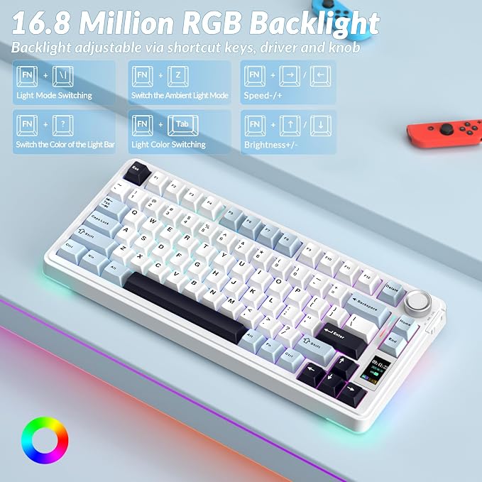 AULA S75 PRO Wireless Mechanical Keyboard with Screen&Knob, 75% Hot Swappable Gaming Keyboard with Pre-lubed Switches, RGB Backlit, PBT Keycaps Creamy Sounding Pc Gaming Keyboards - Image 6