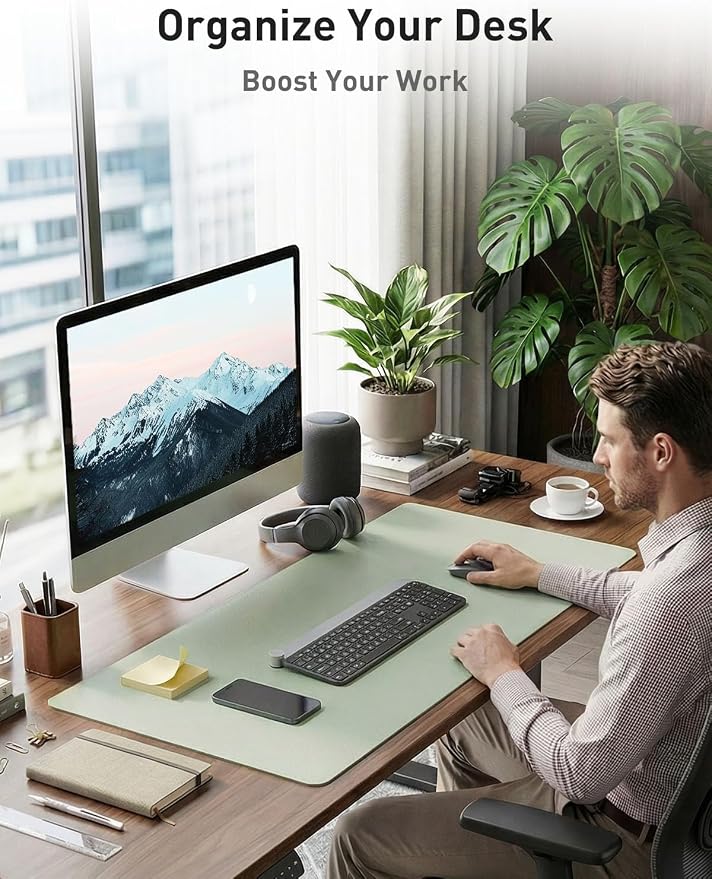 Aothia Faux Leather Desk Mat - Non-Slip PU Leather Desk Blotter, Waterproof Writing Surface, Large Desk Pad for Office & Home (Aqua, 55" x 24") - Image 3