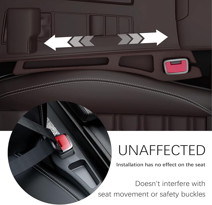 2PCS Car Seat Gap Filler Organizer,2 in 1 Car Gap Filler with Fill and Storage Function for Storing Phones Keys Cards,Universal Multifunctional No Drop Seat Guard for Cars (Brown) - Image 4