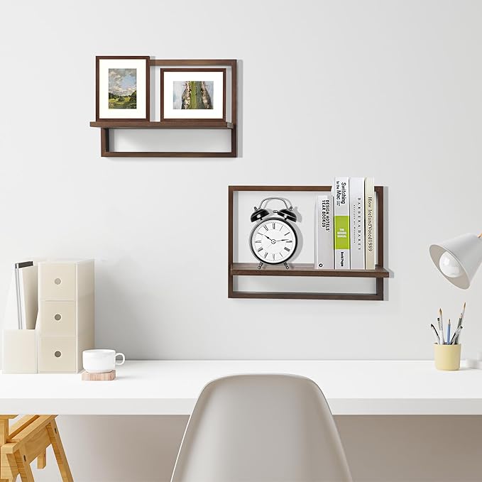 PHOENANCEE Square Floating Shelves,Framed Wall Shelf Decorative Set of 4,Modern Plants Hanging Display Art Decor Storage for Livingroom Bedroom Bathroom Farmhouse,Home Light Wood,Rustic Walnut - Image 4