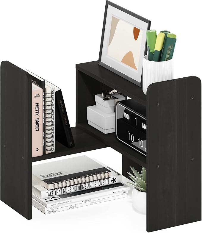 Furinno Classic Desktop Organizer Storage Rack Adjustable Free Style Rotation Display Bookshelf, Espresso 6.7D x 23.7W x 15.67H in by Furinno-FitsYourSpaceFitsYourBudget