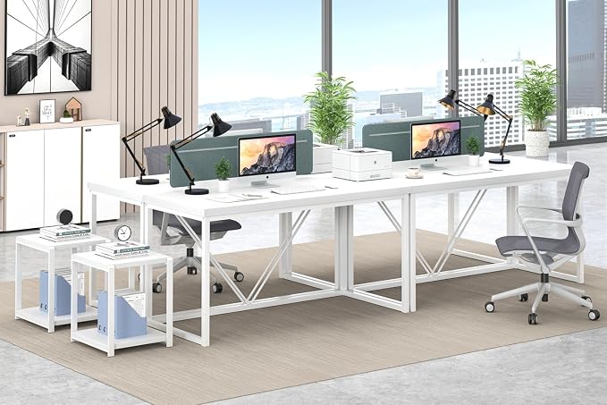 EXCEFUR Home Office Desk, Modern Wood Computer Desk, Wood Study Writing Table, Simple Gaming Executive Desk Workstation for Bedroom Living Room, White, 53 inch - Image 6