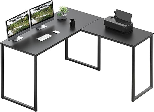 SHW Mission 48 x 48 L-Shape Home Office Computer Desk, Black | Reversible Desktop Design by SHW