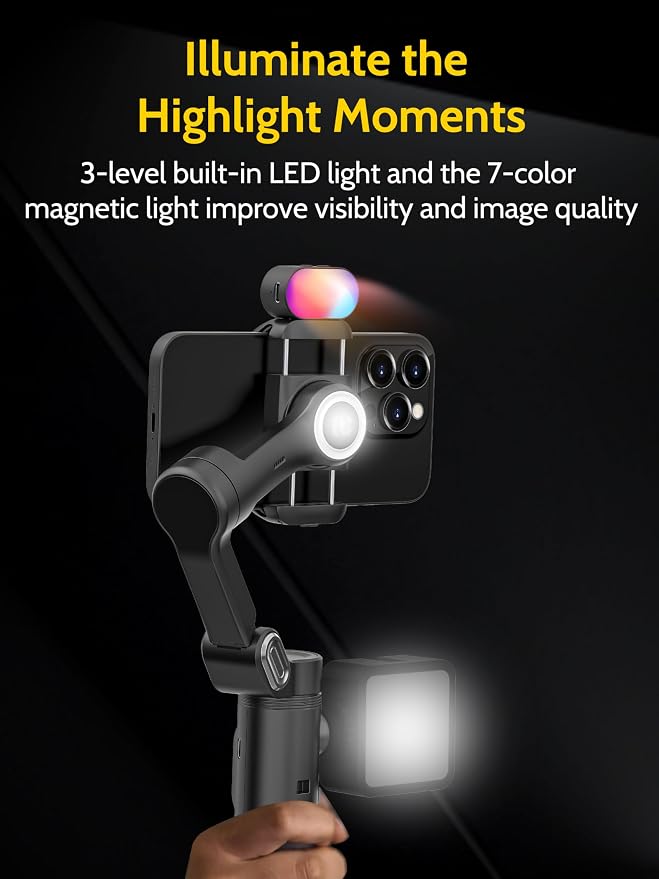 AOCHUAN 3-Axis Gimbal Stabilizer for iPhone & Android w/RGB Light, Handheld Phone Gimbal for Video Recording w/AI Tracking,1/4 Thread, Extendable Tripod, Padded Carry Bag(Smart X Complete Combo1) - Image 6