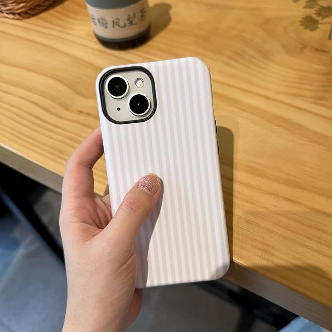 for iPhone 15 Case Striped Cute Aesthetics Phone Case Trendy Protective Shockproof Cover for iPhone 15 White - Image 2