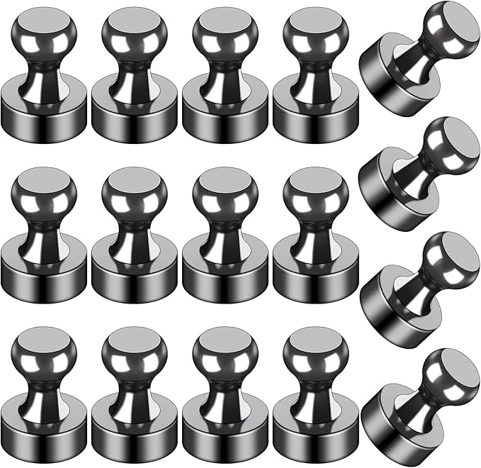 LOVIMAG Fridge Magnets 16Pcs, Magnet for Refrigerator Whiteboard, Black | Small Strong Neodymium Metal Cute Push Pin for Classroom, Kitchen, Accessories Decorative, Office, Calendar by LOVIMAG
