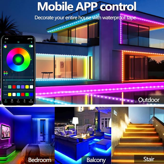 16.4FT LED Strip Lights IP68 Outdoor Waterproof, 5V USB Powered, Music Sync Bluetooth APP/RF Remote Control Lights for Balcony,Deck,Camping,Garden,Bedroom Decor - Image 2