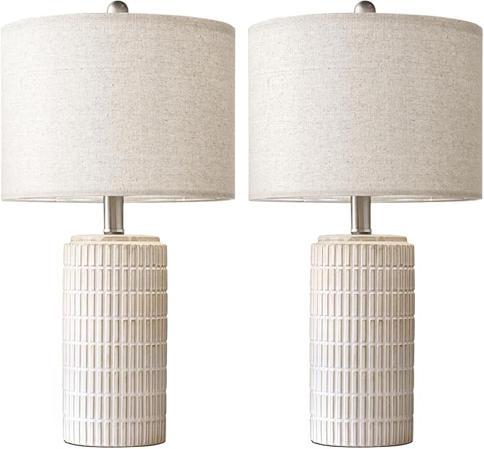 PoKat 24" Modern Ceramic Table Lamps Set of 2 for Bedroom, White Bedside Lamps for Night Stands, Farmhouse Desk Decor Nightstand Table Lamps for Living Room End Table Beige - Image 8